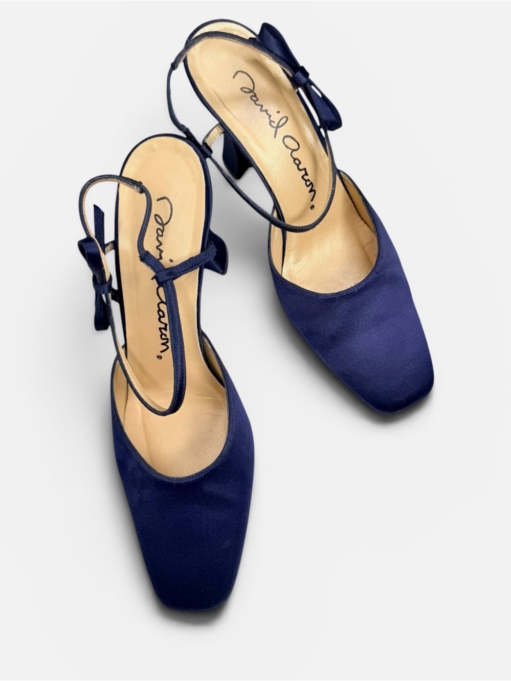 David Aaron blue satin bow detail pumps